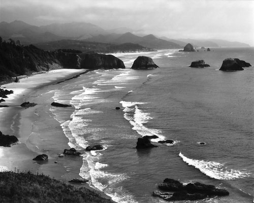 Summer afternoon view of Crescent Beach,  Cannon Beach and Haystack Rock form Ecola State Park