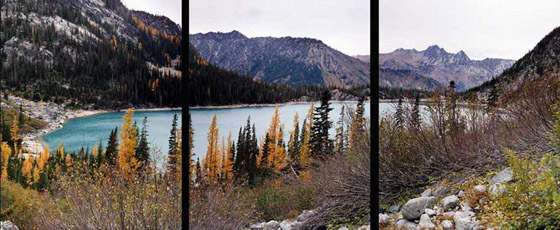 Panoramic view of Colchuck Lake in the Alpine Lakes Wilderness on the Enchantment Lakes Loop Trail