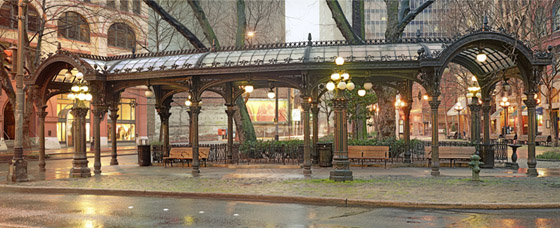 The original pergola at Pioneer Square before it was knocked down and rebuilt