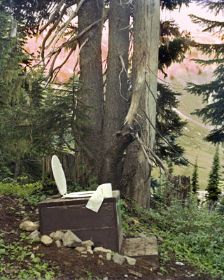 Camped near Indian Bar,  a broad meadow on the slopes of Mt Rainier in the Washington Cascades,  we used this toilet on a small knoll with a sweeping view of the meadow on one side and a tributary of the Ohanapecosh River in a canyon on the other side.  Absolutely breathtaking!