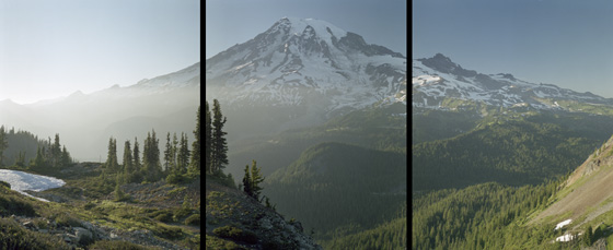 Mount Rainier from Plummer Peak in the Tatoosh Range to the south of Rainier.  Paradise in the center.