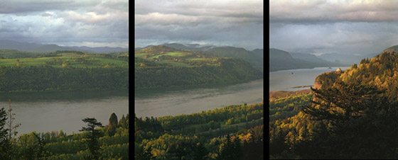 View of The Vista House,  Rooster Rock,  Oregon and Washington from Women's Forum State Park at the mouth of the Columbia River Gorge