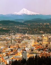 Christmas night view of Portland from Pittock Mansion in the West Hills