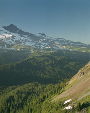 Mount Rainier from Plummer Peak in the Tatoosh Range to the south of Rainier.  Paradise in the center.