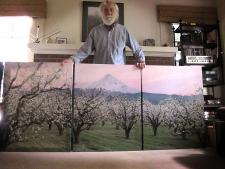 Seven foot long canvas triptych photo of a pear orchard in Parkdale, Or